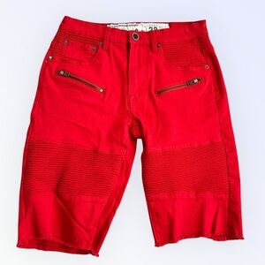 LRG Red Moto Biker Shorts – Size 28 True Straight Fit Zip Pockets